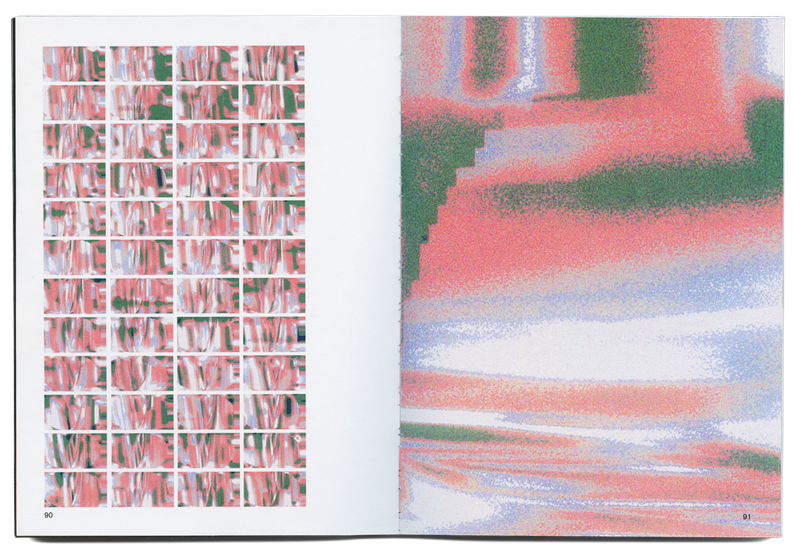 Scanned spread from Allied Forces Annual Issue No. 4 with shapes that are pink, blue, and green