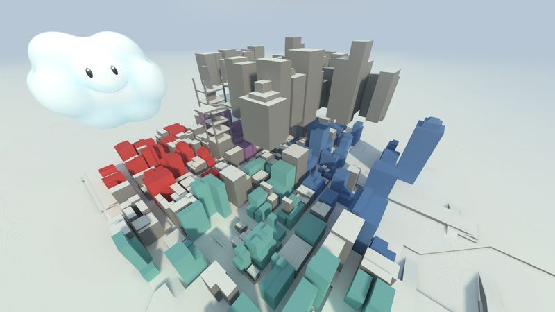 Screenshot of Extended Movement Mod city and cartoon cloud