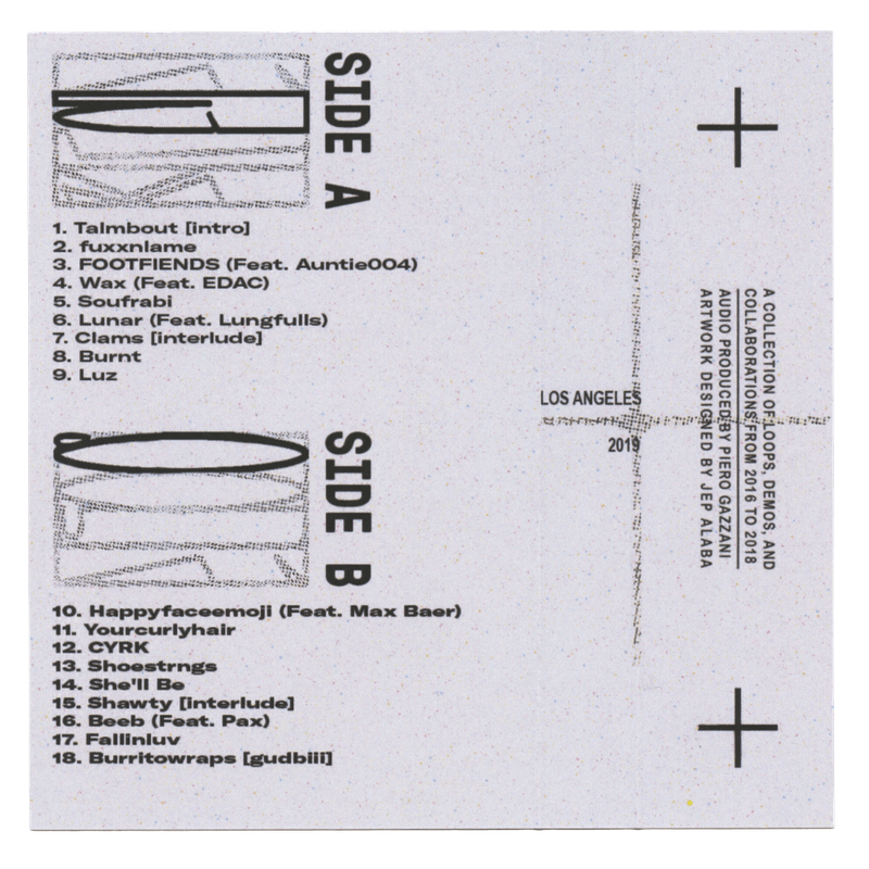 Talmbout white cassette tape insert with tracklist